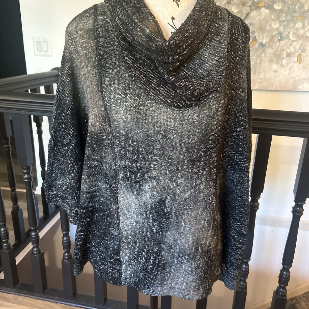 Yom Arts Women's Gray Black 3/4 Sleeve Knit Open Sweater‎